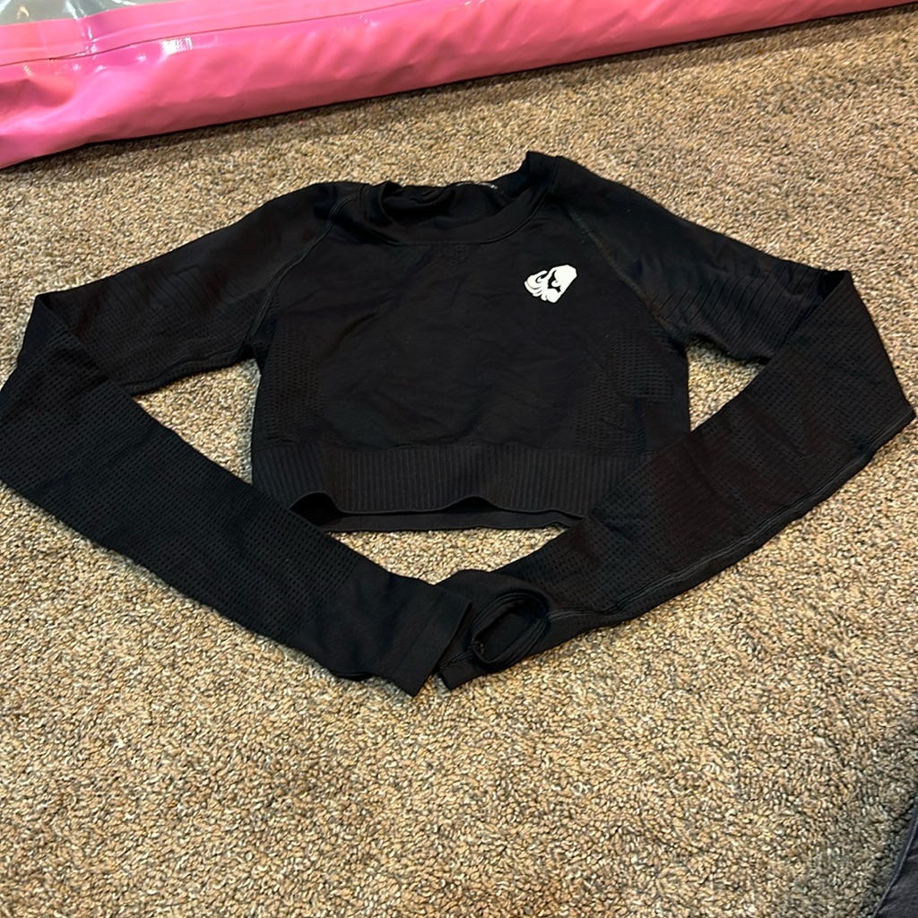Women’s Best Power Black Crop Top Xs Thumb Holes